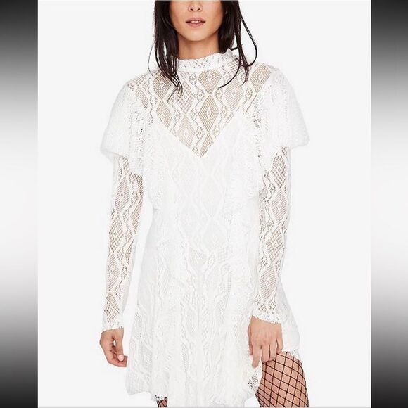 Free People Rock Candy Lace Mock Neck Dress Ivory Size XS NWT $128 Retail - Picture 13 of 15